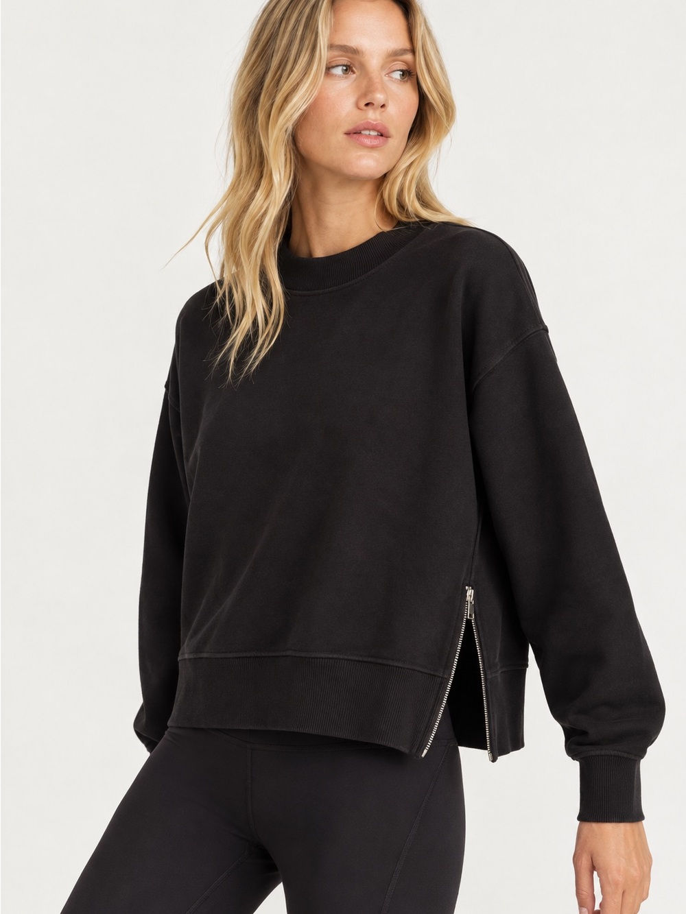 Varley Eton Sweat Black Side Zip Peached Sweatshirt Pullover Small